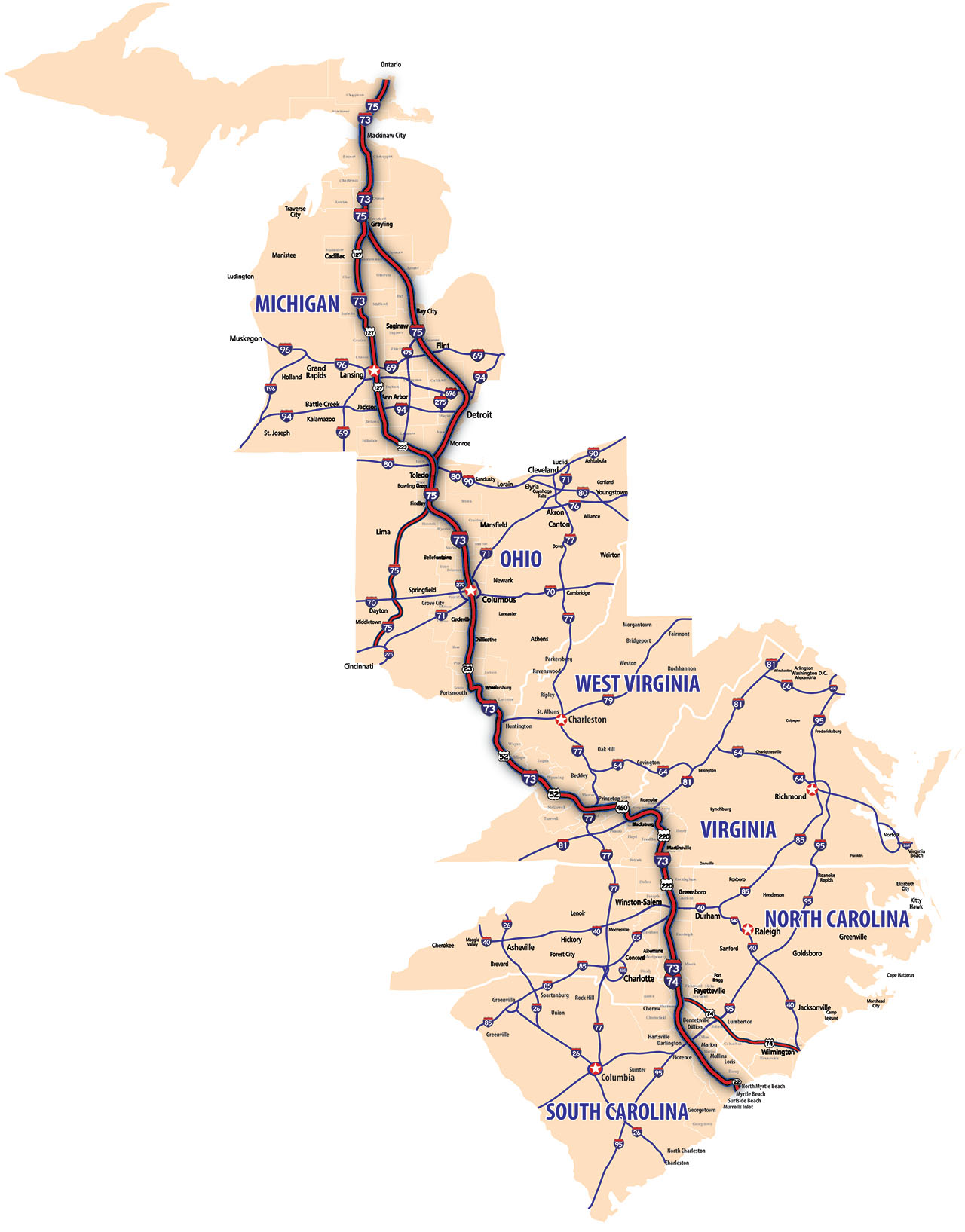 I-73 Route Map & States