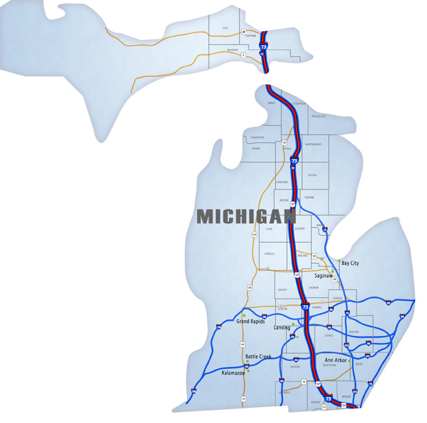 I73/74/75 Corridor: MIichigan map