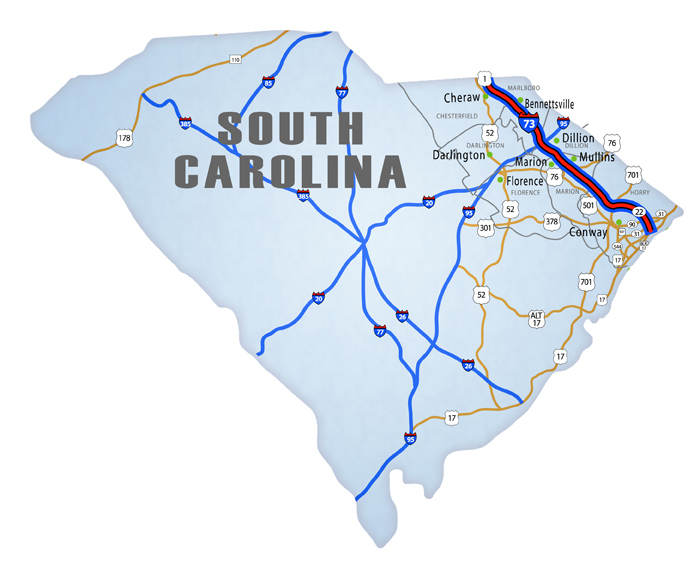 I73/74/75 South Carolina Route Map