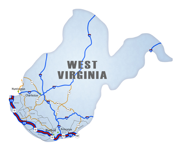 I73/74/75 West Virginia Route Map
